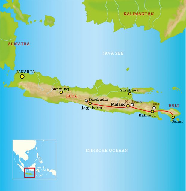 Routekaart Java, Bali Highlights 13 dagen